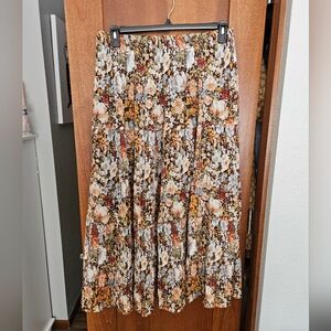 Bohemian Floral Tiered Midi Skirt - Multicolor
